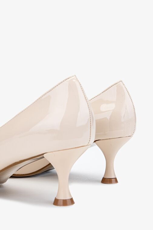 Valmenti Kadın Ekru Suni Deri Topuklu Ayakkabı - Görsel 5