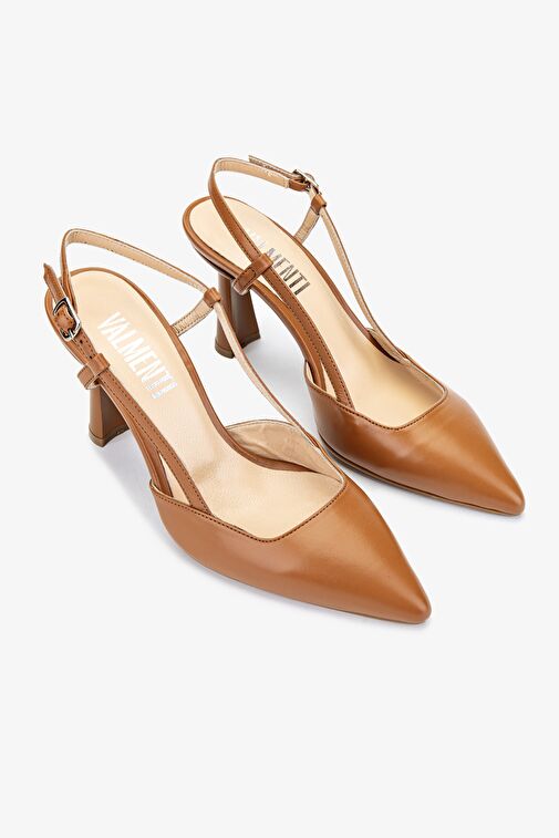 Valmenti Zirkon Kadın Taba Hakiki Deri Topuklu Ayakkabı - Görsel 3