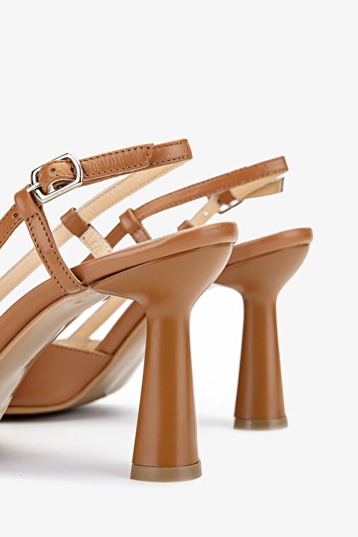 Valmenti Zirkon Kadın Taba Hakiki Deri Topuklu Ayakkabı - Görsel 4