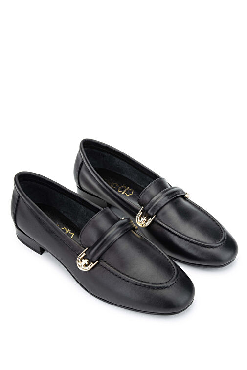 Tamer Tanca Kadın Hakiki Deri Siyah Deri Loafer Ayakkabı - Görsel 3