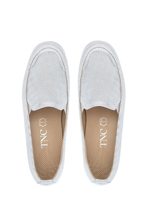 Tamer Tanca Kadın Hakiki Deri Gümüş Metalik Casual Ayakkabı - Görsel 6