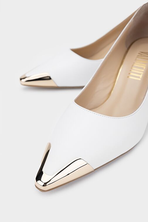 Valmenti Beyaz Kadın Deri Topuklu Ayakkabı 1036 6398 BN AYK Y24 - Görsel 4