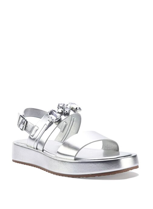 DINNA 3FX Gümüş Kadın Kalın Taban Sandalet - Görsel 3