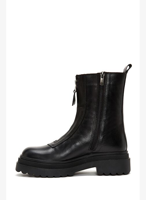 Kadın Siyah Fermuarlı Kalın Tabanlı Deri Bot 25WFD182218 - Görsel 3