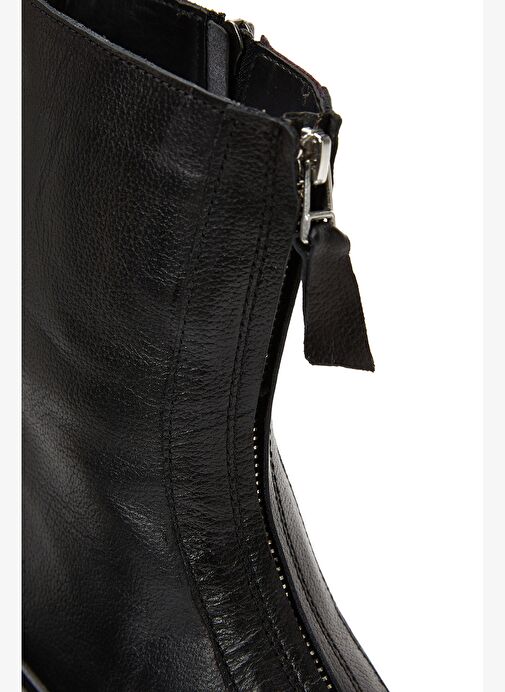 Kadın Siyah Fermuarlı Kalın Tabanlı Deri Bot 25WFD182218 - Görsel 9