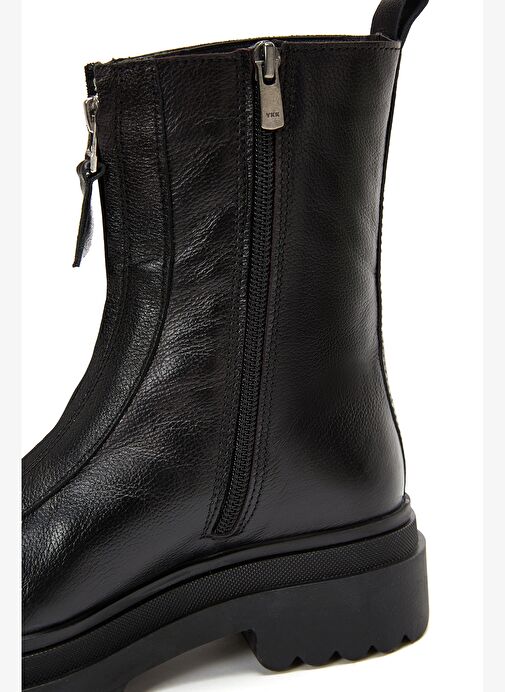 Kadın Siyah Fermuarlı Kalın Tabanlı Deri Bot 25WFD182218 - Görsel 8