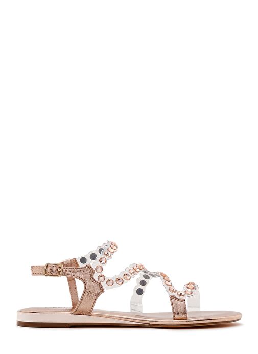 Kadın Pembe Altın Taşlı Düz Sandalet 23SFD4454PV - Görsel 2