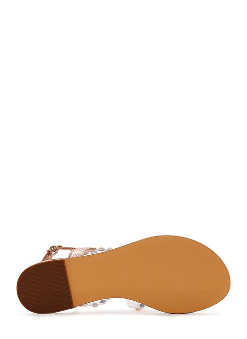 Kadın Pembe Altın Taşlı Düz Sandalet 23SFD4454PV - Görsel 5