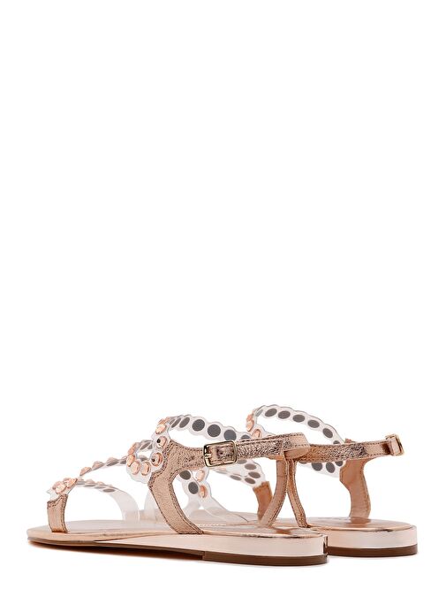 Kadın Pembe Altın Taşlı Düz Sandalet 23SFD4454PV - Görsel 6