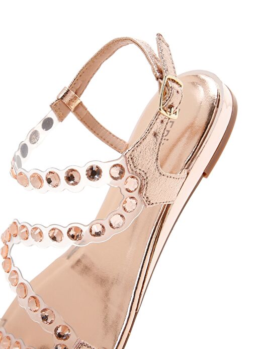 Kadın Pembe Altın Taşlı Düz Sandalet 23SFD4454PV - Görsel 8