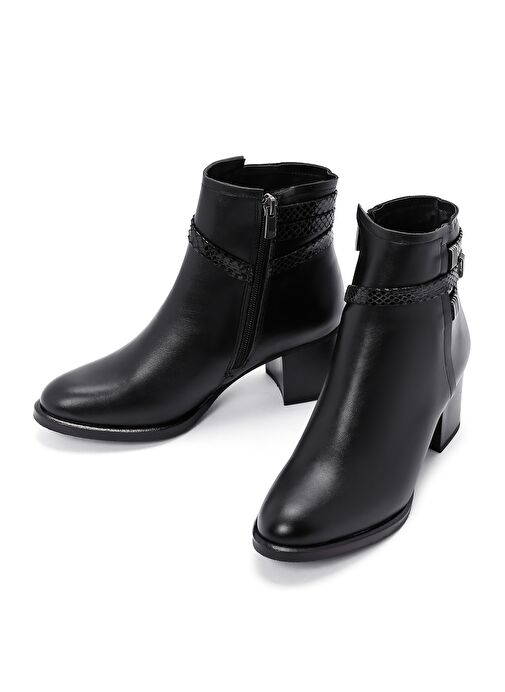 Kadın Siyah Fermuarlı Kalın Topuklu Bot 25WFE250418 - Görsel 4