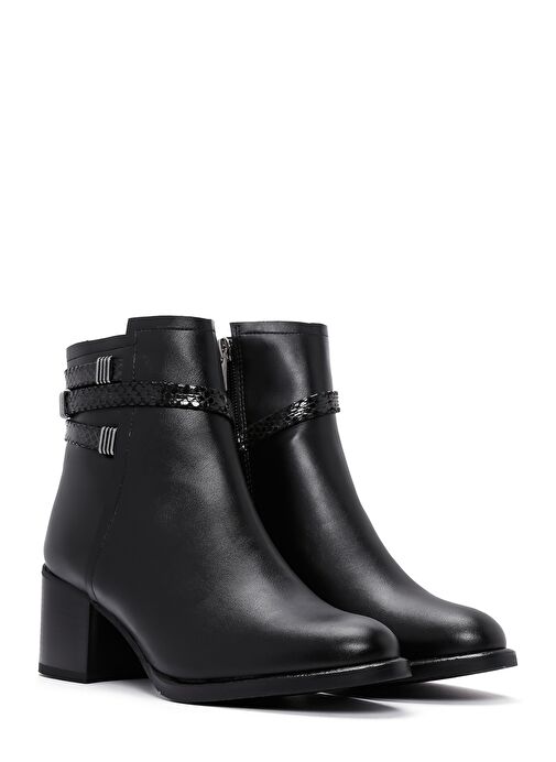 Kadın Siyah Fermuarlı Kalın Topuklu Bot 25WFE250418 - Görsel 6