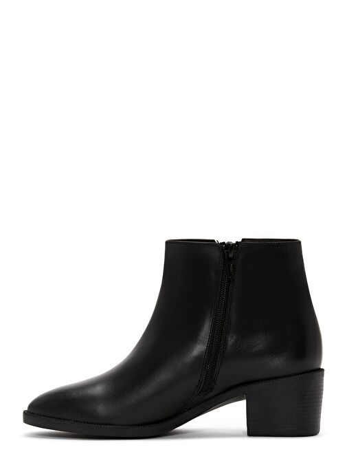 Kadın Siyah Fermuarlı Kısa Kalın Topuklu Deri Bot 25WFD160518 - Görsel 3