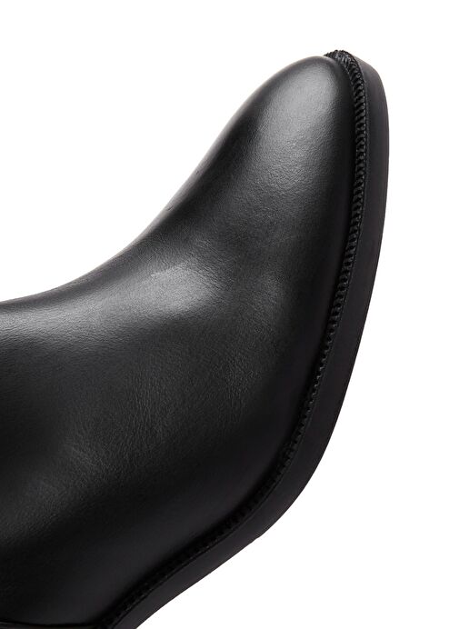 Kadın Siyah Fermuarlı Kısa Kalın Topuklu Deri Bot 25WFD160518 - Görsel 9