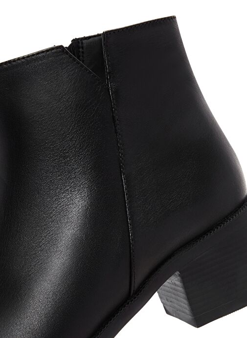 Kadın Siyah Fermuarlı Kısa Kalın Topuklu Deri Bot 25WFD160518 - Görsel 8