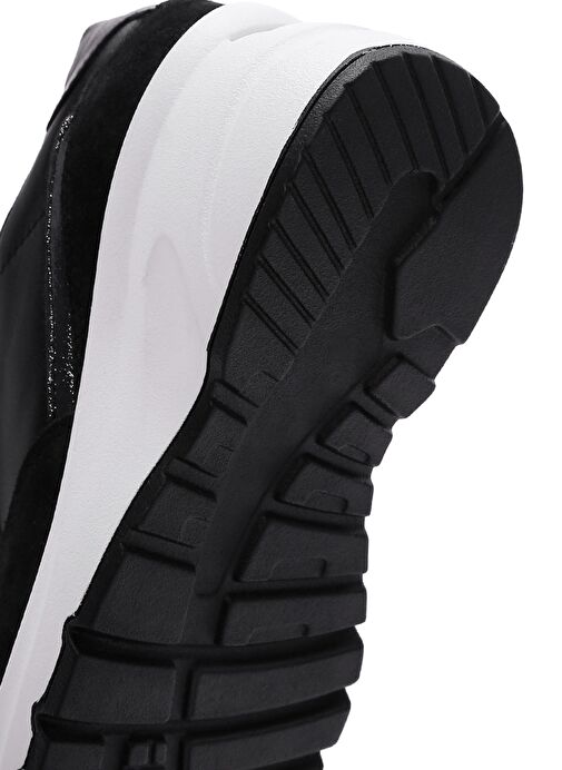 Kadın Siyah Bağcıklı Fermuar Detaylı Dolgu Topuklu Deri Sneaker 25AFD370514 - Görsel 9