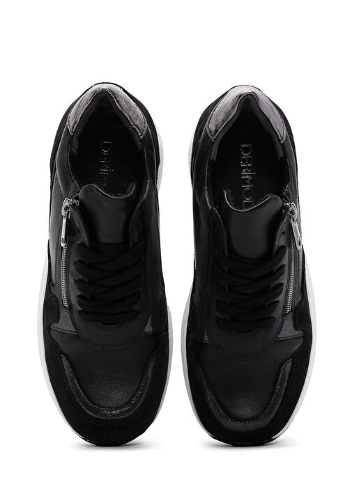 Kadın Siyah Bağcıklı Fermuar Detaylı Dolgu Topuklu Deri Sneaker 25AFD370514 - Görsel 7