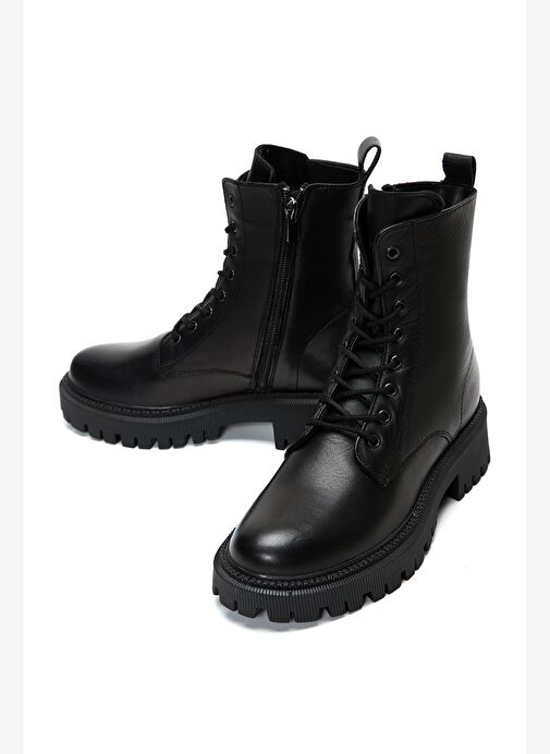 Kadın Siyah Fermuarlı Deri Postal Bot 25WFD510218 - Görsel 4