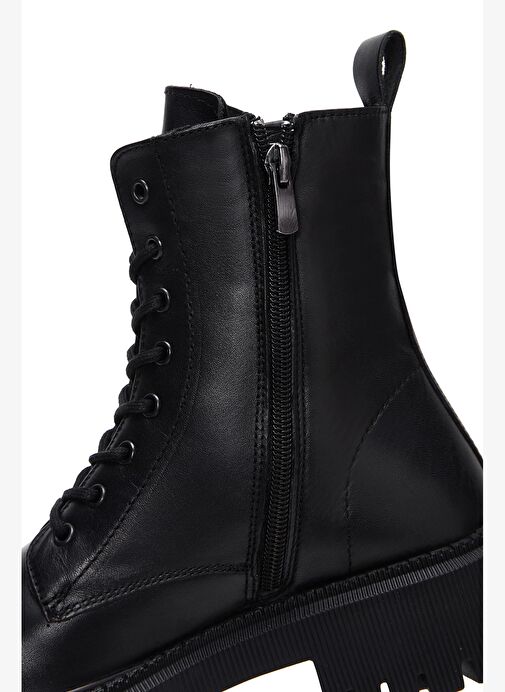 Kadın Siyah Fermuarlı Deri Postal Bot 25WFD510218 - Görsel 9