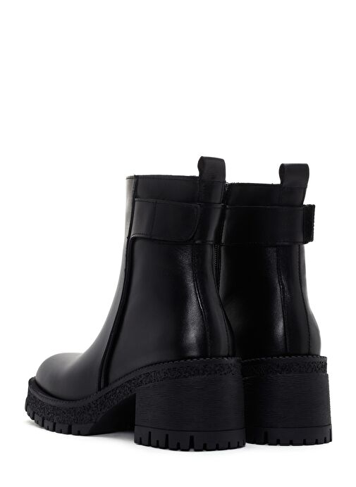 Kadın Siyah Fermuarlı Kalın Topuklu Deri Bot 25WFD130318 - Görsel 8