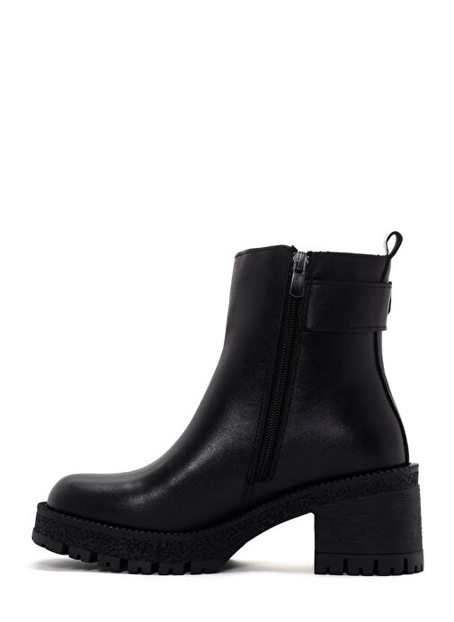 Kadın Siyah Fermuarlı Kalın Topuklu Deri Bot 25WFD130318 - Görsel 5