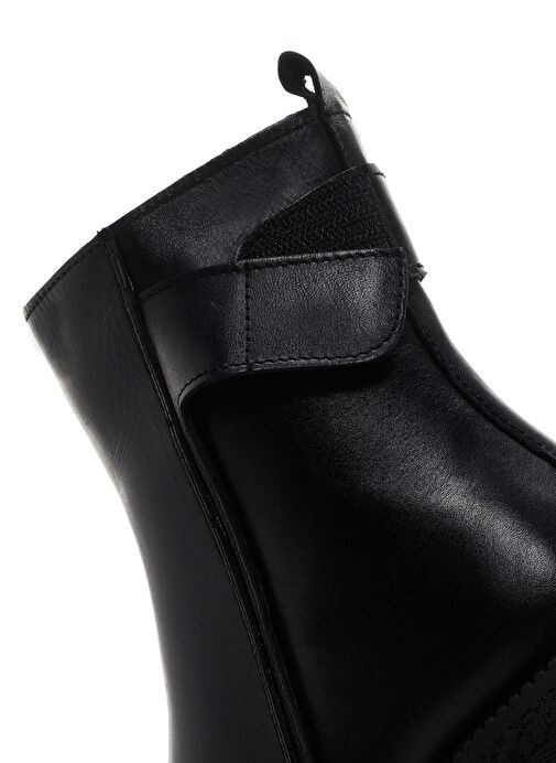 Kadın Siyah Fermuarlı Kalın Topuklu Deri Bot 25WFD130318 - Görsel 9