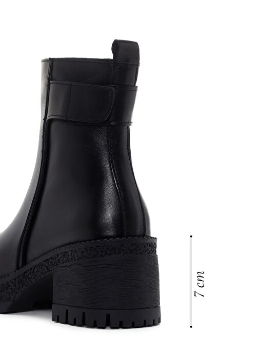 Kadın Siyah Fermuarlı Kalın Topuklu Deri Bot 25WFD130318 - Görsel 3