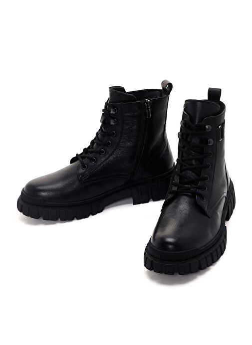 Erkek Siyah Fermuarlı Deri Casual Bot 25WFD700818 - Görsel 4