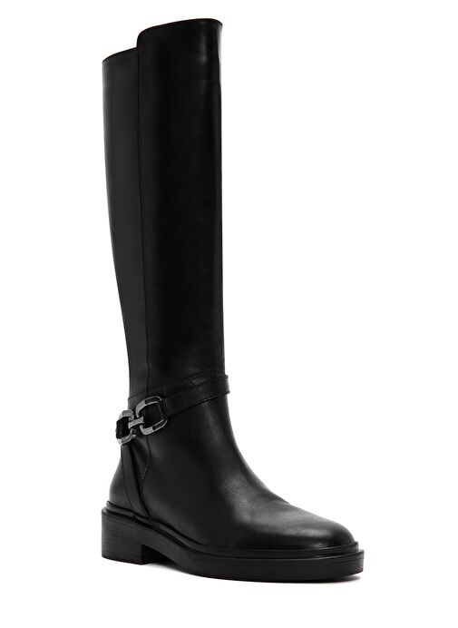 Kadın Siyah Fermuarlı Toka Detaylı Deri Casual Çizme 25WFD161218 - Görsel 9