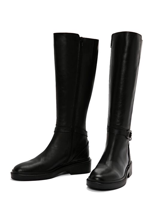 Kadın Siyah Fermuarlı Toka Detaylı Deri Casual Çizme 25WFD161218 - Görsel 4