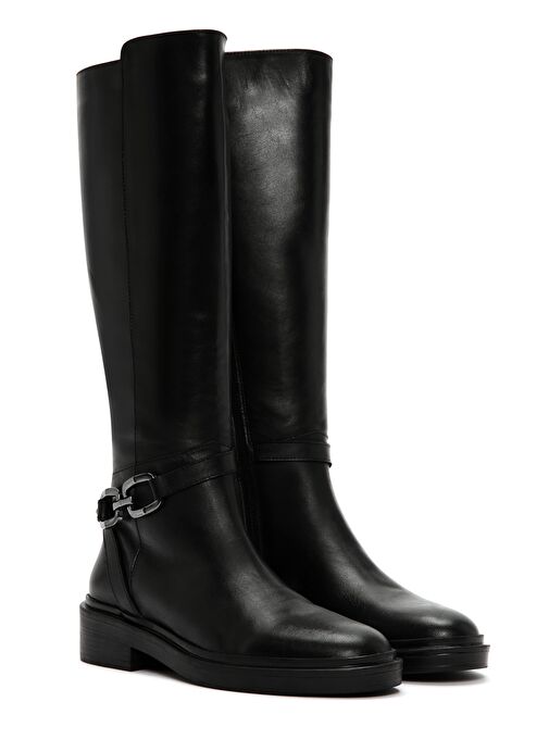 Kadın Siyah Fermuarlı Toka Detaylı Deri Casual Çizme 25WFD161218 - Görsel 6