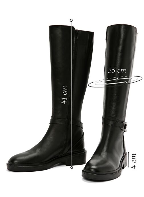 Kadın Siyah Fermuarlı Toka Detaylı Deri Casual Çizme 25WFD161218 - Görsel 3