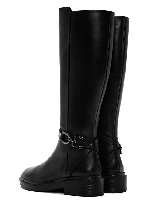 Kadın Siyah Fermuarlı Toka Detaylı Deri Casual Çizme 25WFD161218 - Görsel 8