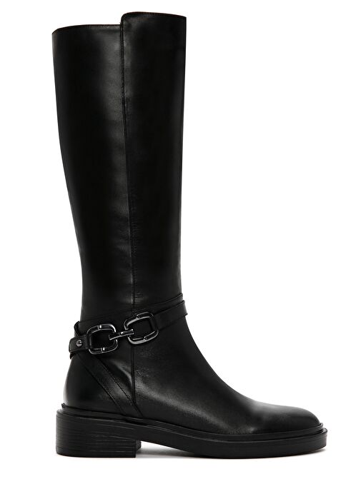 Kadın Siyah Fermuarlı Toka Detaylı Deri Casual Çizme 25WFD161218 - Görsel 2