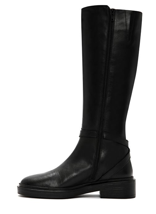 Kadın Siyah Fermuarlı Toka Detaylı Deri Casual Çizme 25WFD161218 - Görsel 5