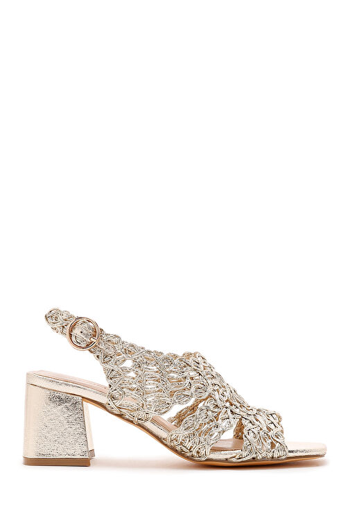 Derimod Derimod Kadın Altın Bilekten Bantlı Metalik Topuklu Örgü Desenli Sandalet 24SFD440932 Boyner'de! Altın - 2. görsel