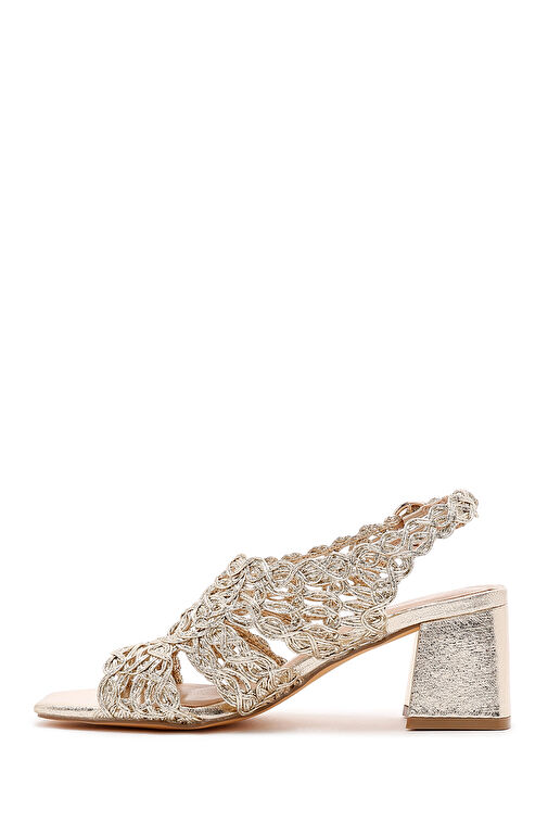 Derimod Derimod Kadın Altın Bilekten Bantlı Metalik Topuklu Örgü Desenli Sandalet 24SFD440932 Boyner'de! Altın - 3. görsel