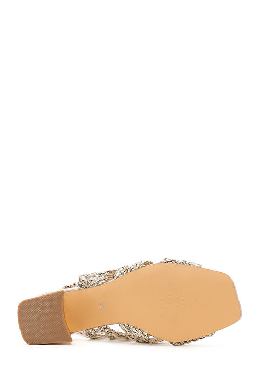 Derimod Derimod Kadın Altın Bilekten Bantlı Metalik Topuklu Örgü Desenli Sandalet 24SFD440932 Boyner'de! Altın - 5. görsel