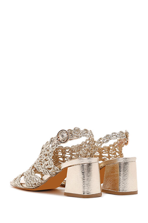 Derimod Derimod Kadın Altın Bilekten Bantlı Metalik Topuklu Örgü Desenli Sandalet 24SFD440932 Boyner'de! Altın - 6. görsel