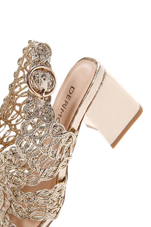 Derimod Derimod Kadın Altın Bilekten Bantlı Metalik Topuklu Örgü Desenli Sandalet 24SFD440932 Boyner'de! Altın - 9. görsel