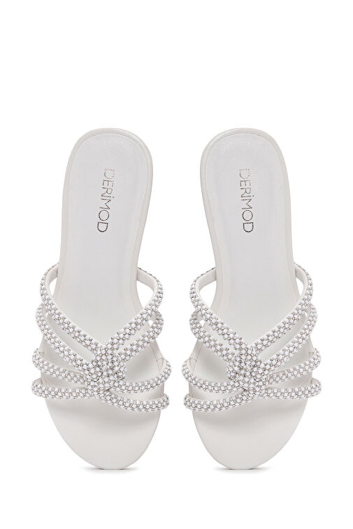 Kadın Beyaz Taşlı Terlik 24SFD441814 - Görsel 8