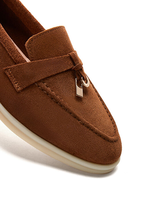 Kadın Taba Süet Deri Maskülen Loafer 24SFD130210 - Görsel 8