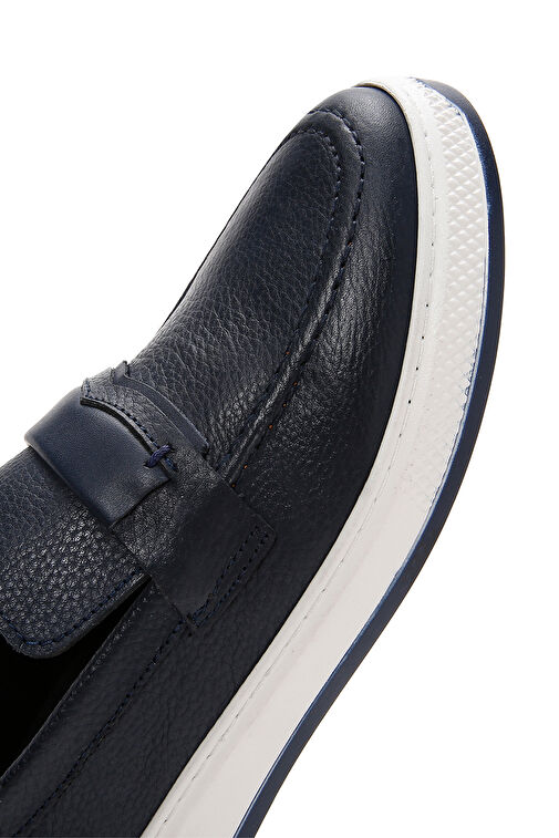Erkek Lacivert Deri Casual Loafer 24SFD6802FT - Görsel 8