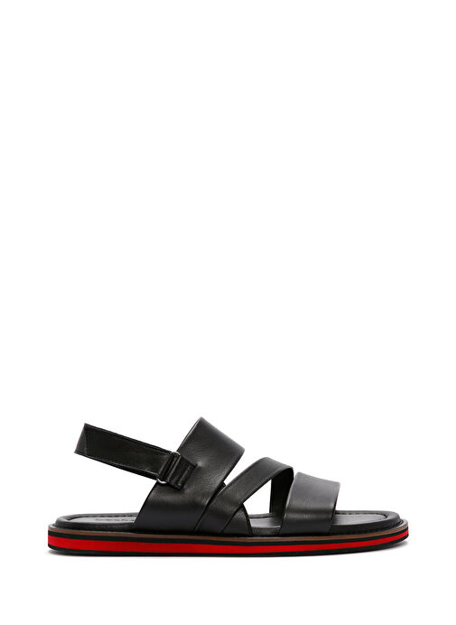Erkek Siyah Deri Sandalet 24SFD625618 - Görsel 2