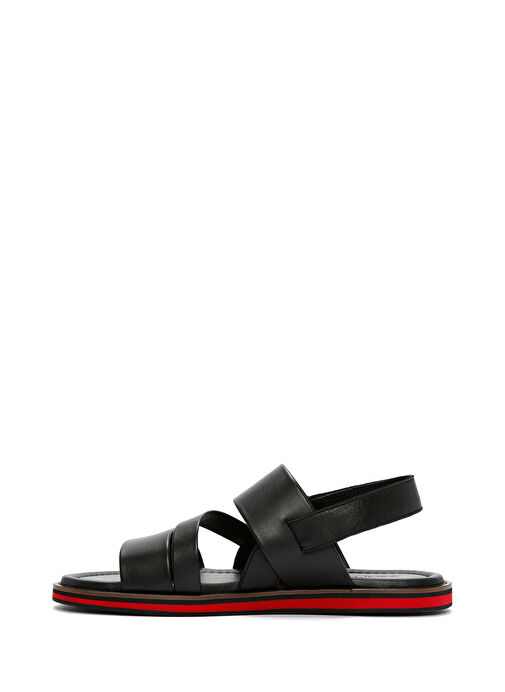 Erkek Siyah Deri Sandalet 24SFD625618 - Görsel 3