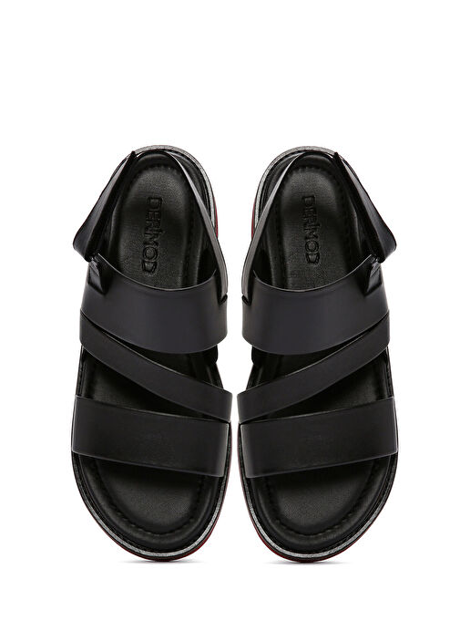 Erkek Siyah Deri Sandalet 24SFD625618 - Görsel 7