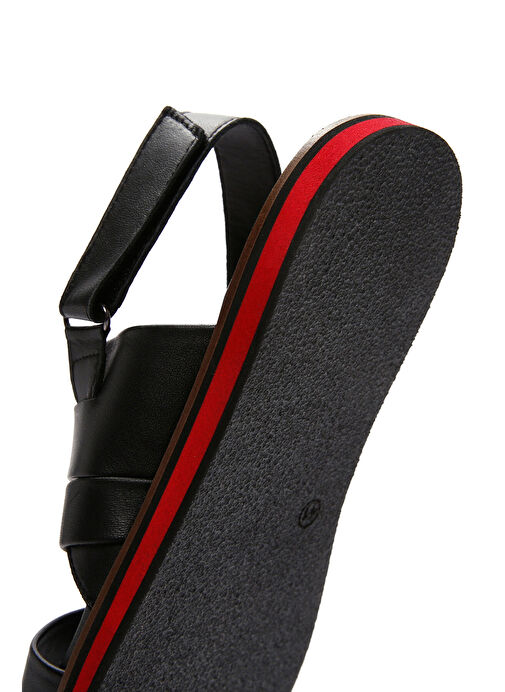 Erkek Siyah Deri Sandalet 24SFD625618 - Görsel 8