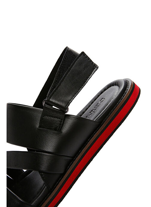 Erkek Siyah Deri Sandalet 24SFD625618 - Görsel 9