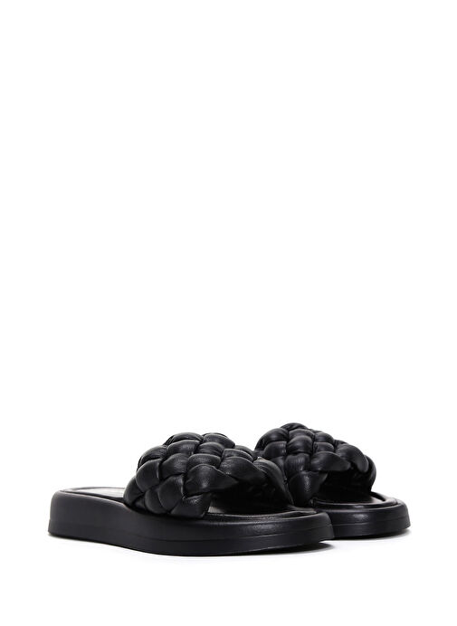 Derimod Derimod Kadın Siyah Örgü Deri Comfort Terlik 24SFD360329 Sandalet & Terlik | Boyner Siyah - 4. görsel