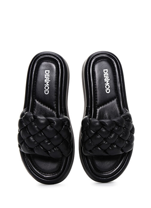 Derimod Derimod Kadın Siyah Örgü Deri Comfort Terlik 24SFD360329 Sandalet & Terlik | Boyner Siyah - 6. görsel